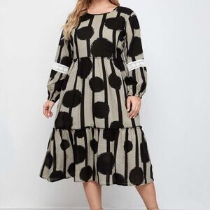 Women’s SHEIN Plus Size Lace Trim Polka Dot Striped Print Dress